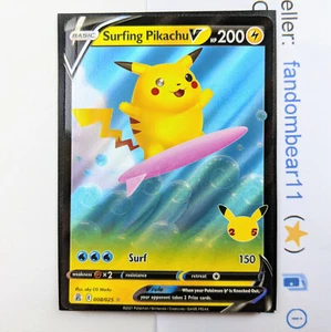 Surfing Pikachu V 008/025 25th Anniversary Celebrations Holo ULTRA RARE FULL ART - Picture 1 of 5