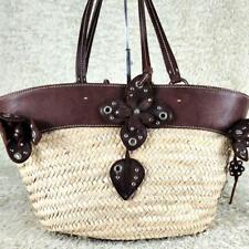 Miu Miu Handbag Basket Bag Flower Embroidery Straw Leather