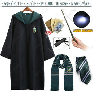 Harry Potter Draco Malfoy Slytherin Robe Cloak Tie LED Magic Wand Scarf Costume