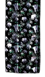 SCARF Long Black Background Gray & Green JUNGLE ELEPHANTS - Picture 1 of 1
