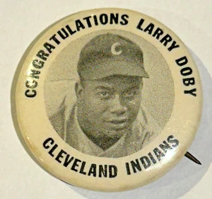 1947 PM Pin Congratulations Larry Doby Cleveland Indians Pinback - Picture 1 of 3