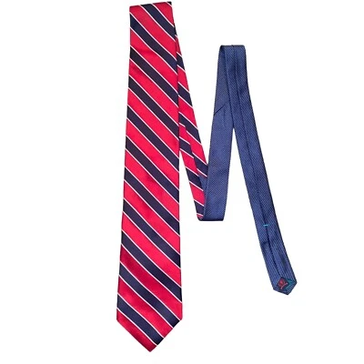 "Corbata Tommy Hilfiger roja/azul a rayas 100 % seda hecha en EE. UU. 60""" Foto 1 de 4