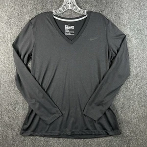 Nike Legend Tee Shirt Women’s Large Black Long Sleeve V Neck - Picture 1 of 8