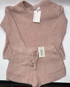 Barefoot Dreams Set Girls Size 6/7 Hoodie And Shorts Pink Comfy Cozy $148 - Picture 1 of 8