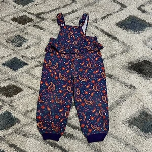 Toddler Floral Paisley Bib Overalls Sz 4T Ruffle Purple Snaps - Picture 1 of 10