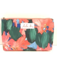 Lulu DK for CLINIQUE Floral Pink Green Make Up Bag Cosmetic Zipper Pouch 9.5”x6” - Picture 1 of 11