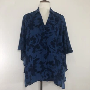 H by Halston Womens Top Sz S Angel Sleeve Button Down Blue Eucalyptus NWT $89 - Picture 1 of 12