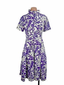 Vtg 60s 70s FLORAL Print Zip Robe Dress HOSTESS Caftan Nightgown Psychedelic M/L - Picture 1 of 7