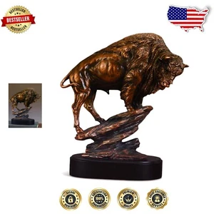 Classic Buffalo Statue with Detailed Bronze Finish - Eye-Catching Decor Piece - Picture 1 of 3