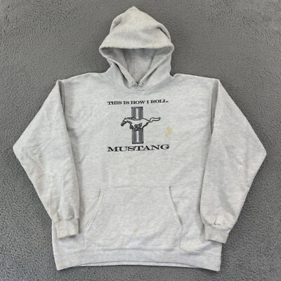 Sudadera vintage Ford Mustang para hombre gris medio años 90 sudadera con capucha coches carreras pulóver Foto 1 de 4