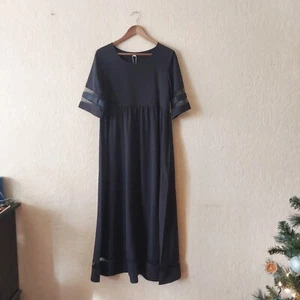 Women's black mesh panel short sleeve maxi dress NEW Sz medium - Picture 1 of 9