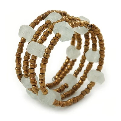 Bronze/ Transparent Glass Bead Coiled Flex Bracelet - 17cm L - Image 1 of 4