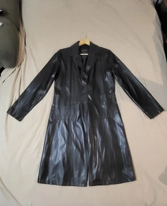 Damen Schwarz Trenchcoat Kunstleder Matrix Cosplay Halloween 42" Lang. - Bild 1 von 9