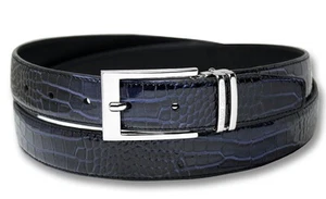 Cinturón de cuero unido Biagio Croc en relieve AZUL MARINO para hombre hebilla tono plateado talla 36 - Imagen 1 de 2