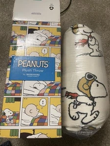 Peanuts Snoopy Beige VelvetLoft Throw 55 X 70in Red Baron Flying Ace Pilot New!! - Picture 1 of 3
