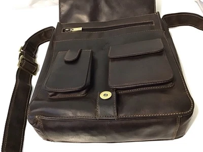 Vintage Visconti  Dark Tan Leather Messenger Shoulder Bag 25cm x 29cm High x 8cm - Image 1 of 4