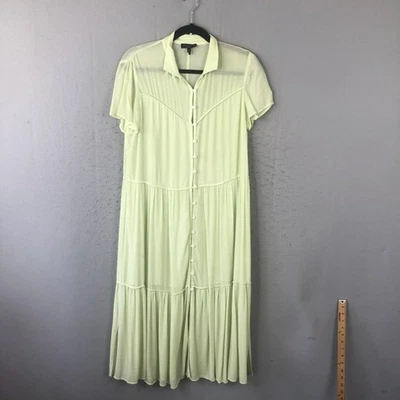 Vestido para mujer rag & bone pequeño verde claro botón delantero midi en capas transparente playero Foto 1 de 4