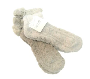 2 PR Lemon Damen Hüttenschuhe Socken Plüsch tief geschnitten Bommeln elfenbein/taupe grau - Bild 1 von 1