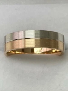 18K SOLID WHITE & YELLOW GOLD MENS WEDDING RINGS, TWO TONE GOLD WEDDING BANDS - Picture 1 of 1