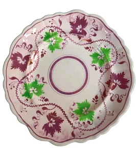 vtg Japanese Lustreware Serving Plate Purple & Green Iridescent Vintage - Picture 1 of 9