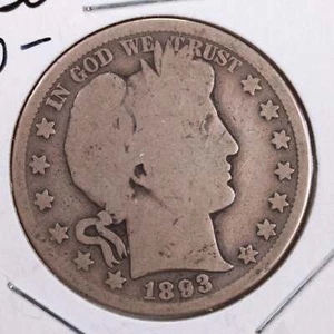 1893-S Barber Silver Half Dollar., Good., Circulated Coin., Store #HR130 - Picture 1 of 2