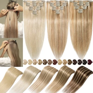 Extension Capelli Umani Clip In 100% Remy Evidenziazione 8pz con 18 Clip Testa Piena - Foto 1 di 51