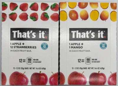 2PK Thats It Mango y Fresas de Manzana ~ 12 BARRAS CADA UNA ~ CADUCIDAD 12/25+ ~ NUEVO Foto 1 de 2