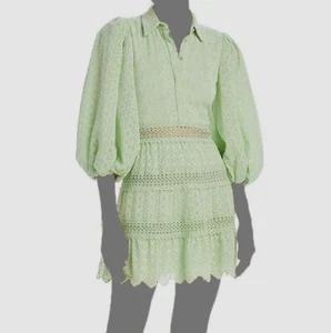 $495 Alice + Olivia Women's Green Blakesley Eyelet Mini Shirt Dress Size 2 - Picture 1 of 3