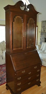 Ethan Allen Georgian Court Cherry Glass Top Drop Front Secretary Desk nice - Image 1 of 4