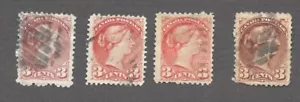 Canada Stamps #37a, 37b, 37c & 37e, All Used, Some Flaws, 3 Cent Small Queen - Picture 1 of 2