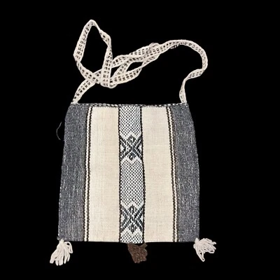 Vintage Bohemian Woven Wool Crossbody Tote Bag | Mexican Baja Pattern, Earthy - Image 1 of 4