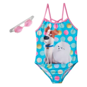 NEW Girls The Secret Life of Pets 1 pc Bathing Swim Suit size 5/6 + Goggles - Picture 1 of 2