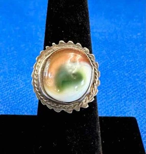 Vtg. Artisan Created Sterling Silver & Agate Eye Ring Sz. 7+ - Picture 1 of 12