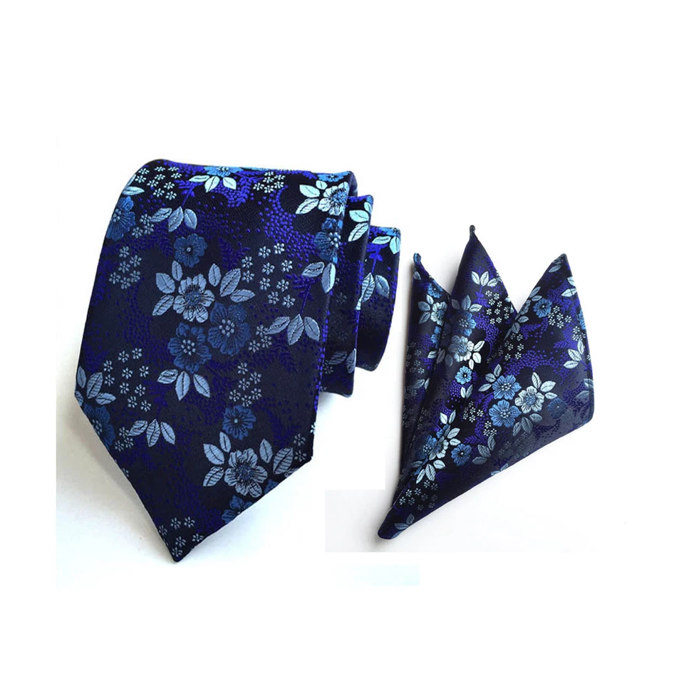 Mens Stylish Colorful Paisley Flower Wide Necktie Pocket Square Handkerchief Set - Image 1 of 1