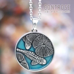 Couple Koi Fishes Necklace Swimming in BluePond Pendant Jewelry By Controse - Picture 1 of 8
