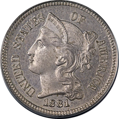 1881 Three (3) Cent Nickel Proof OGH PCGS PR62 Strong Strike Cover