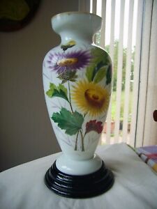 Victorian Opaline Glass Vase With Black Plinth Stand.