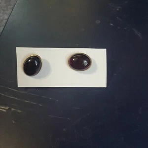 Vintage Manschettenknöpfe 8 Karat Swank roter Stein goldfarben  - Bild 1 von 3