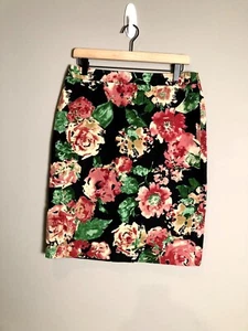 Talbots Damen schwarz pink grün Rosen Blumen Reißverschluss gerade Bleistiftrock Größe 8 - Bild 1 von 7
