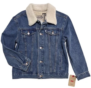 Boys Girls Levi’s Silver Tab Denim Trucker Jacket Sherpa Collar L 12-13 Years - Picture 1 of 4