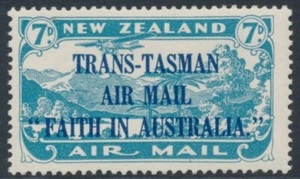 NEW ZEALAND - 1934 7d Faith in Australia, 'break in N ' variety, used – SG # 554 - Picture 1 of 3