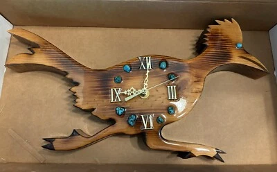 Vintage Clock Wood Roadrunner Wall Clock Turquoise Rock Numbers Edgewood NM New - Image 1 of 4