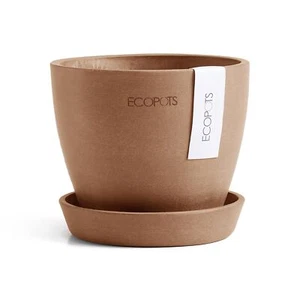 Ecopots Antwerp Mini Recycled Composite Planter w/ Saucer, Terracotta, 4.5" - Picture 1 of 7