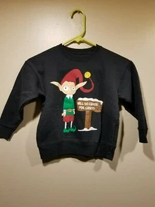 BOYS HANES XS SOFT SWEATS CHRISTMAS ELF SWEATSHIRT BLACK - Picture 1 of 4
