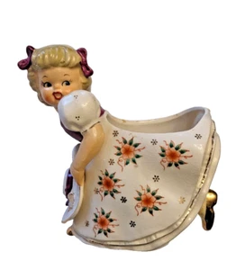 Vintage Royal Sealy Mädchen mit Sonnenhaube Gold Schuhe Übertopf Vase blond lila - Bild 1 von 13