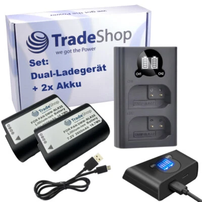 TRADE-SHOP 3in1 Set: Dual LCD LADEGERÄT USB-C + 2x AKKU für Panasonic Lumix DC-S5 DC-S5 II