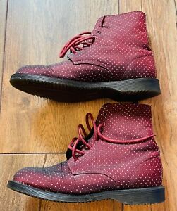 Doc Martens Ladies Limited Edition 'Evan' ankle boot Maroon & Silver polka dots