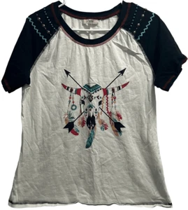 Delila Texas Größe Large (L) Southwestern Bull Totenkopf verziertes T-Shirt - Bild 1 von 7