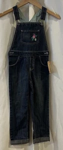 GENUINE KIDS 5T Blue Denim Overall Bib Floral Embroidered Adjustable Straps NWT - Picture 1 of 6