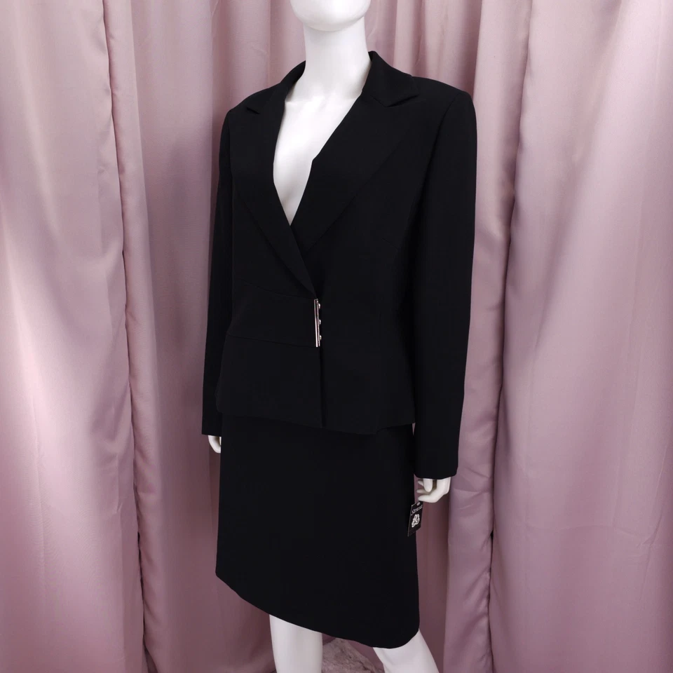 Conjunto de traje falda lápiz forrada manga larga solapa muesca negra Stresa para mujer 16 nuevo con etiquetas Foto 1 de 4